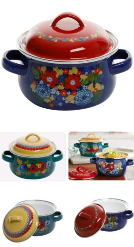 Two (2) Pioneer Woman ~ Dazzling Dahlia Mini Dutch Ovens ~ Steel w/Enamel Finish