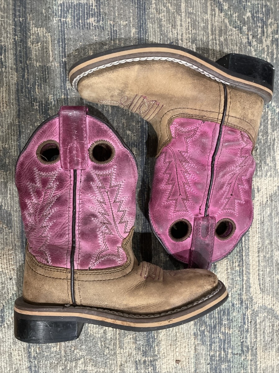 Smoky Mountain Brown Pink Square Toe Distressed Western Cowboy Boots Girls 