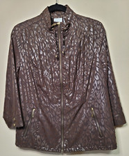 Chico's Zenergy 3/4 Sleeve Jacket Full Zipper Brown Animal Print Size 1 / Medium