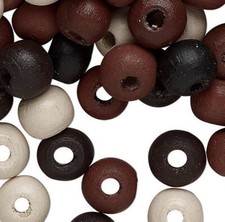 90 Grams Approx 600 Wooden 7-8mm Round Bead Mix of Natural, Black  Browns 
