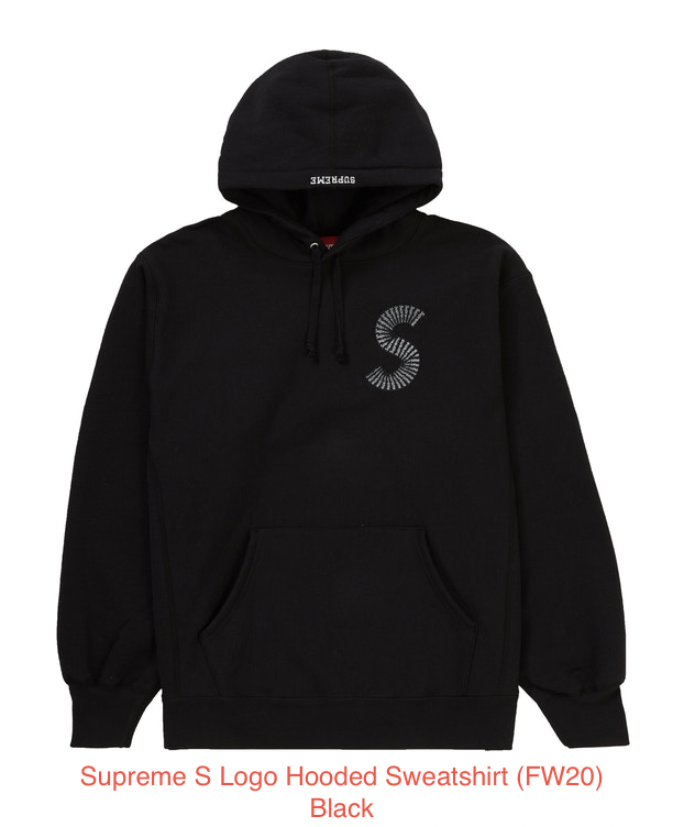 Supreme S Logo Hooded Sweatshirt (FW20) Black Size Large Supreme S Logo Hooded Sweatshirt (FW20) Black Size Large