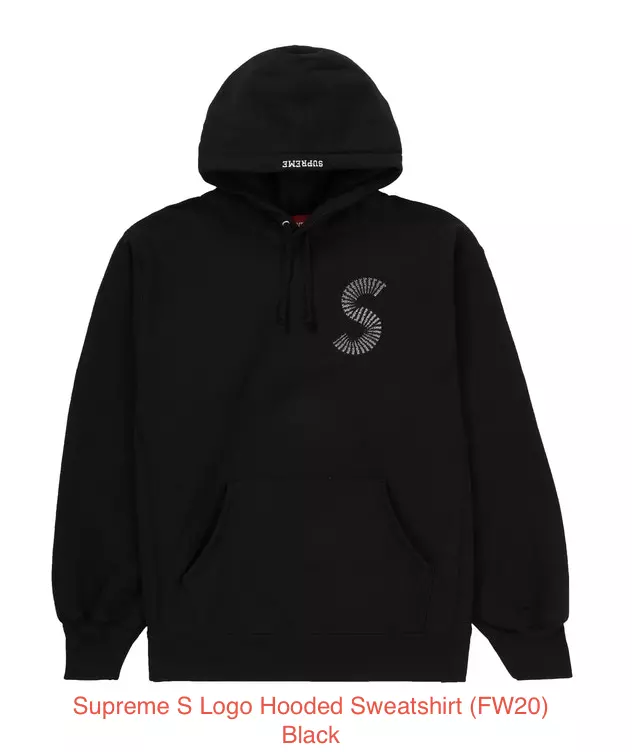 Supreme S Logo Hooded Sweatshirt (FW20) Black Size Large BRAND NEW