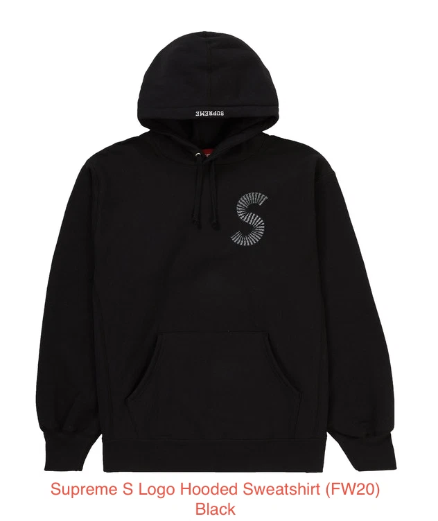 Sweat à capuche Supreme S Logo (FW20) noir taille L NEUF