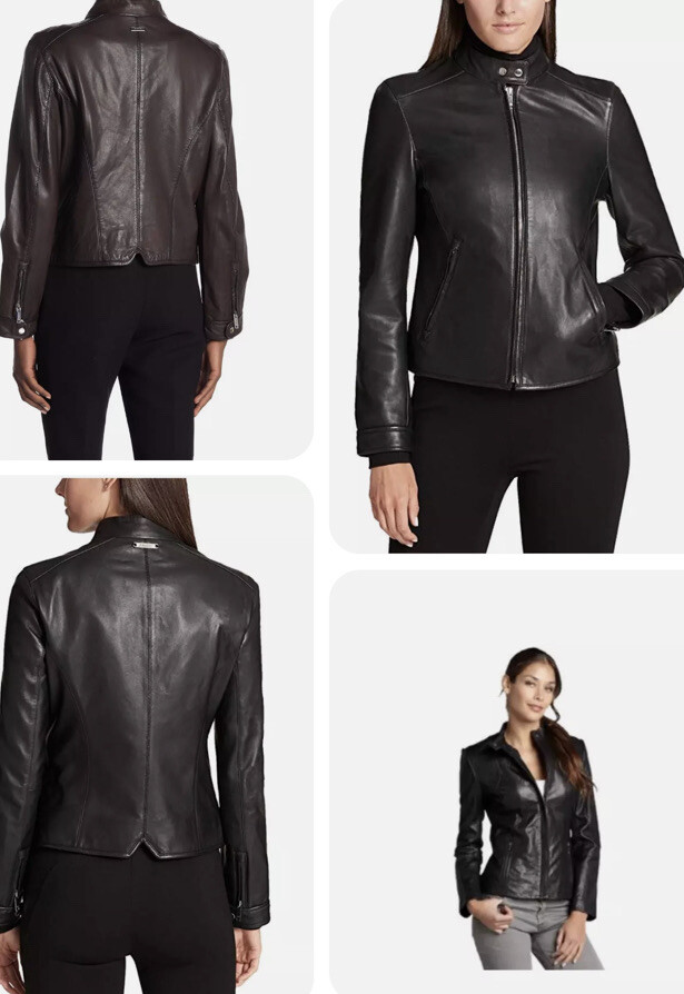 NWOT DKNY DONNA KARAN NEW YORK Genuine Leather Moto Jacket Black