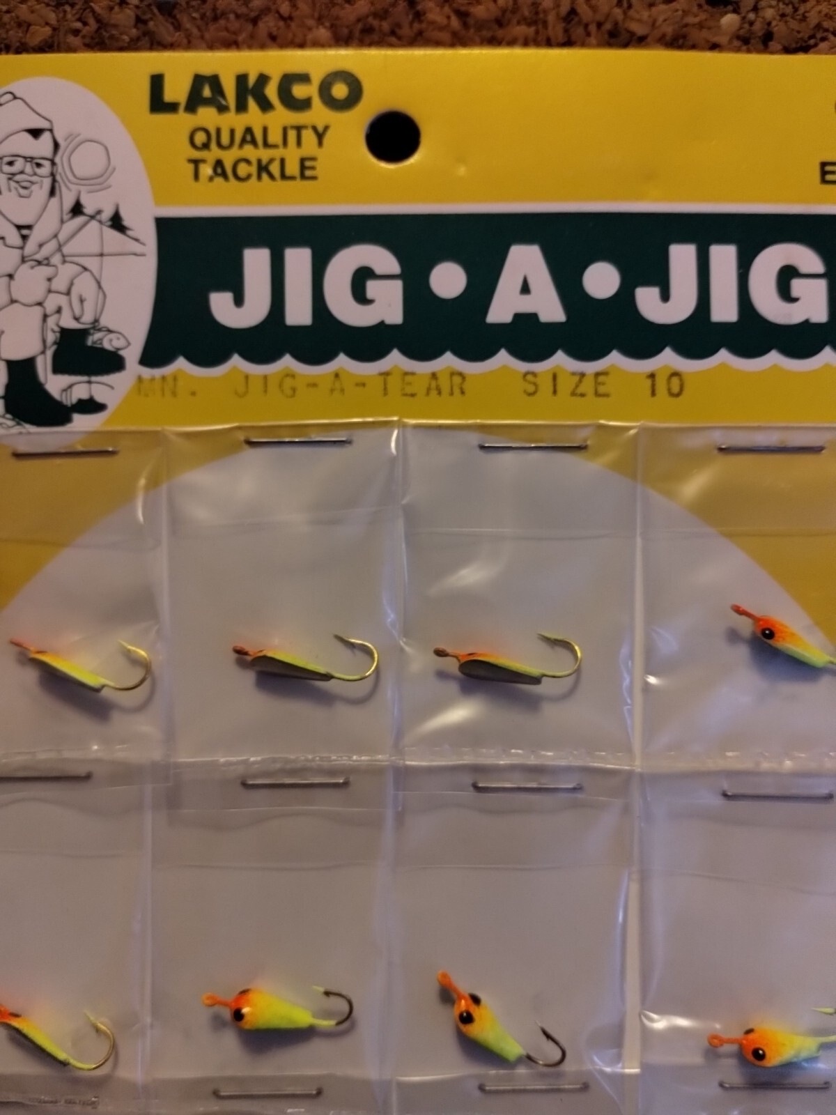 Vintage Lakco Tackle 12 Jig-A-Tear Size 10 Jigs.  Full Card Of 12 