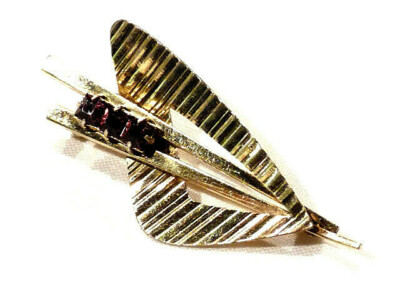 Ancienne broche Art Nouveau plaqué or FIX décor fleurs de Lys