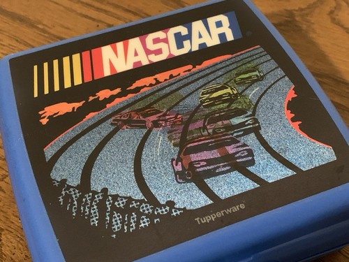 Tupperware Sandwich Keeper Hinged Lunch Box NASCAR Cars Holographic Blue - Picture 2 of 14