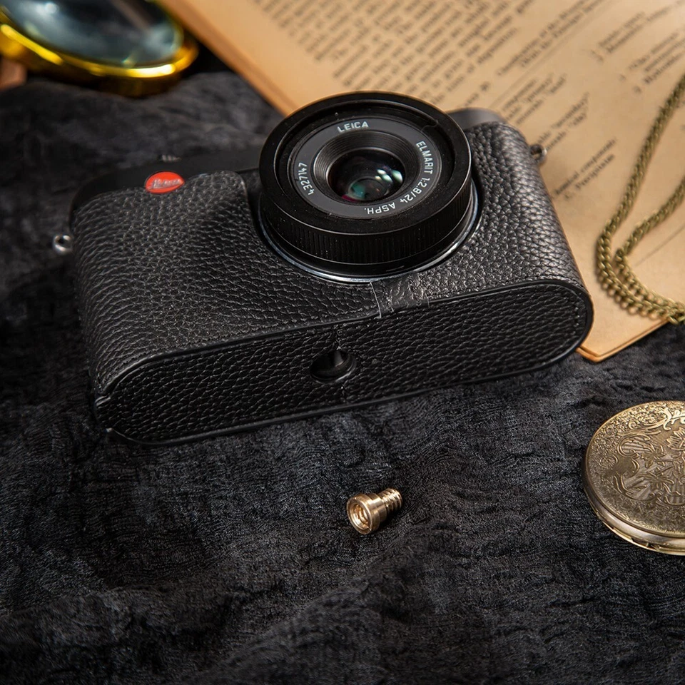 Para Leica X-E Typ 102 X2 X1 Negro Cuero Real Media Cámara Estuche Bolsa Cubierta Foto 4 de 4