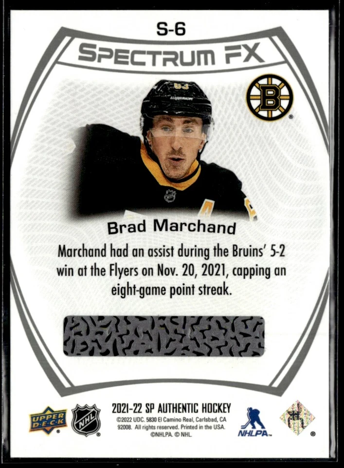 2021-22 Sp Authentic spectrum FX Brad Marchand #S-6 H7R2G - Image 2 of 2