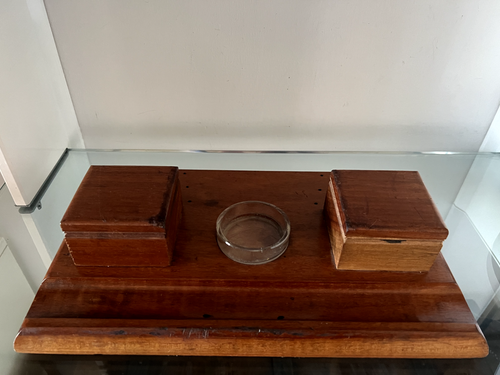 🔴 Calamaio penna stilografica sfera LEGNO MASSELLO da scrivania L 31 cm vintage - Picture 10 of 12