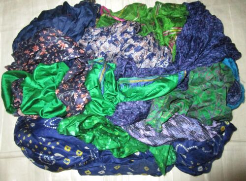 AU LOT PURE SILK Antique Vintage Sari REMNANT Fabrics 100 GRAMS CRAFT DOLL QUILT - Picture 48 of 93
