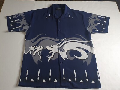 Dragonfly Clothing Y2K Button Up Shirt Dragons Tribal Flames Size 