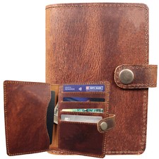 Genuine Leather Passport Cover RFID Blocking Card Holder Brown Travel Wallet