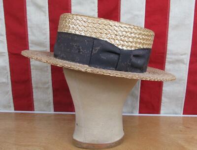 Vintage 1930s Bee Cool Straw Boater Hat 