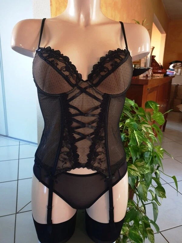 Original Bustier Corset / Bustier Guêpière Dentelle Noir-Blanc