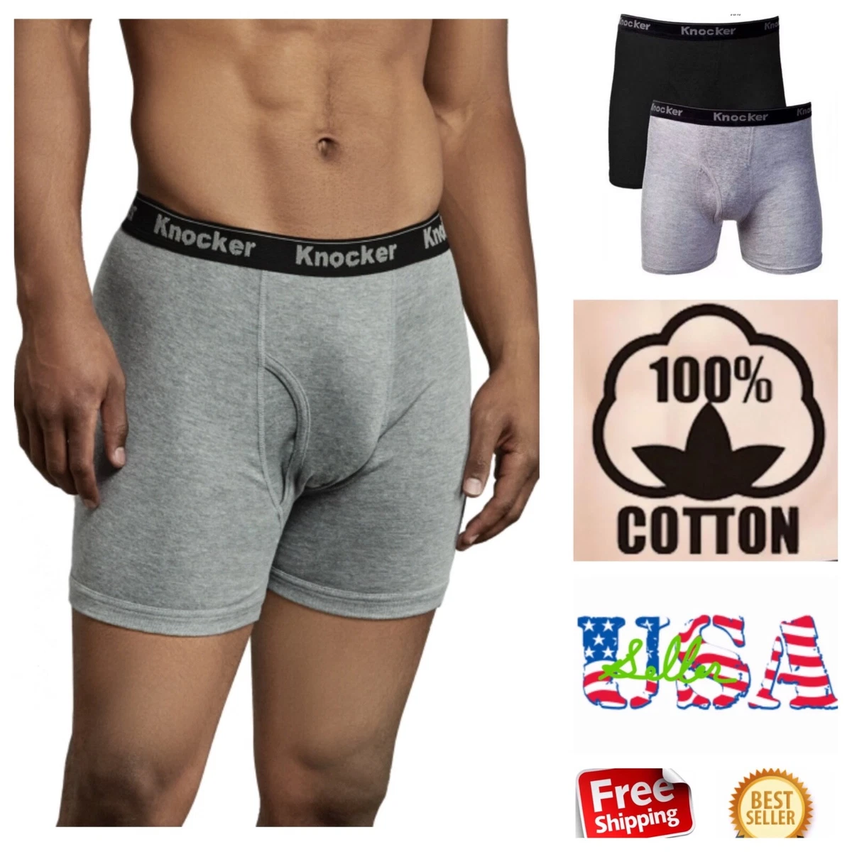 6 PACK Men's Boxer Briefs Underwear 100% Cotton Trunk Shorts Black Gray Lot  S-3X