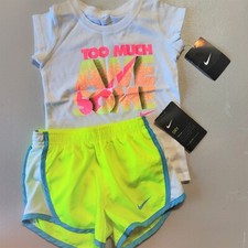 Nike Girls 3T Dri-fit Lined Running Shorts w/ Short Sleeve Top Yellow Awesome