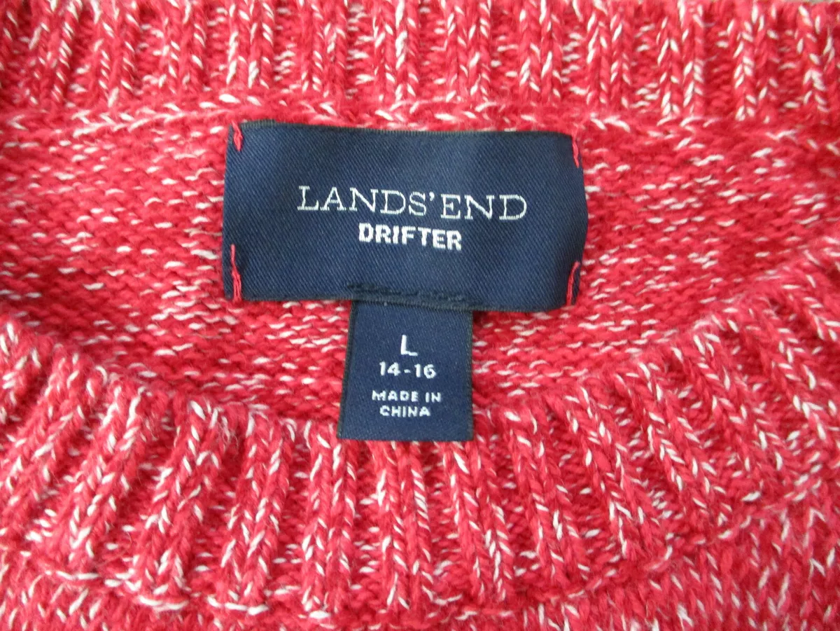 Lands End Womans Drifter Cable Knit Marled Red Cotton Sweater L
