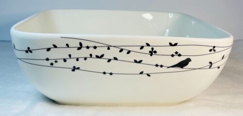 Neu Oiseau Quadratische Gemüseschüssel weiß mit Reben & gehackten Vögel 8 Zoll