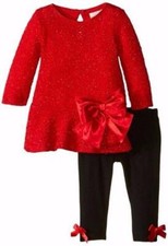 RARE EDITIONS Little Girl's 6 Red Glitter Sweater Dress Leggings Set NWT 62