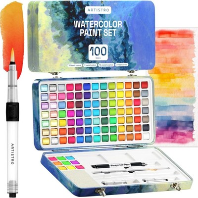 Watercolor Paint Set, 100 Vivid Colors in Portable Box, Palette set for Artsits