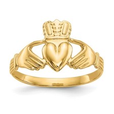 Real 14kt Yellow Gold Polished Claddagh Ring S:6