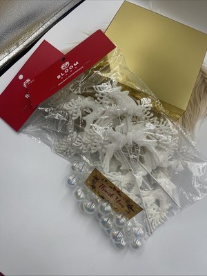 New Bloom Room Holiday Floral White Glitter Reindeer Lot Of 2