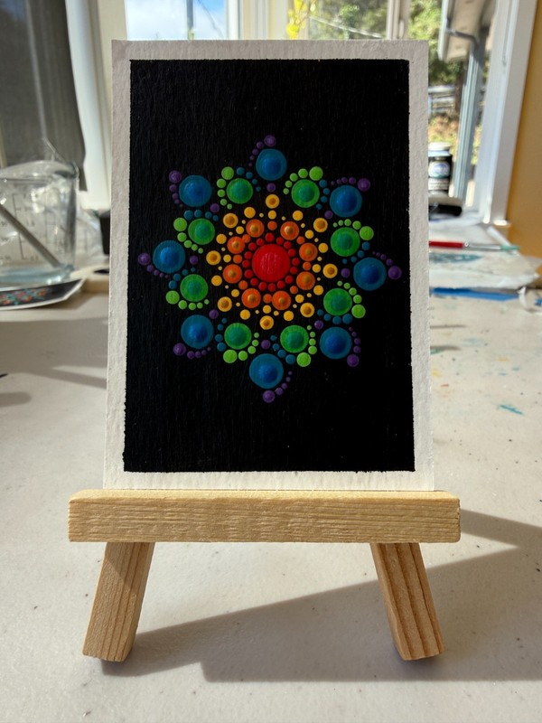 ACEO Original Dot Art Mandala Painting Rainbow Hand Painted Art Card