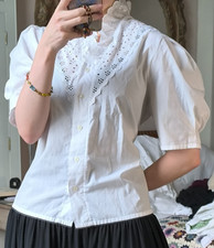 True Vintage White Ruffle Blouse 12 Steampunk trachten Victorian ruff jabot