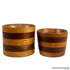 Mid-Century Turned Walnut Stripped Nesting Bowls - A Pair