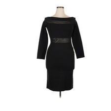LOVE X DESIGN Black Boatneck Sheath Dress Mesh Detail Midi Length Size S NWT