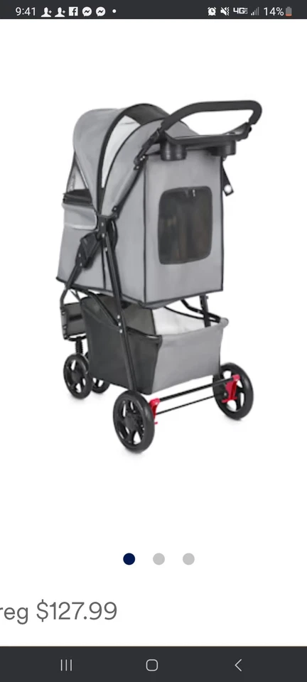 Everyyay(petco)Pet Stroller Dog & Cat Cage, 3-Wheel Folding Carrier - - Image 2 of 4