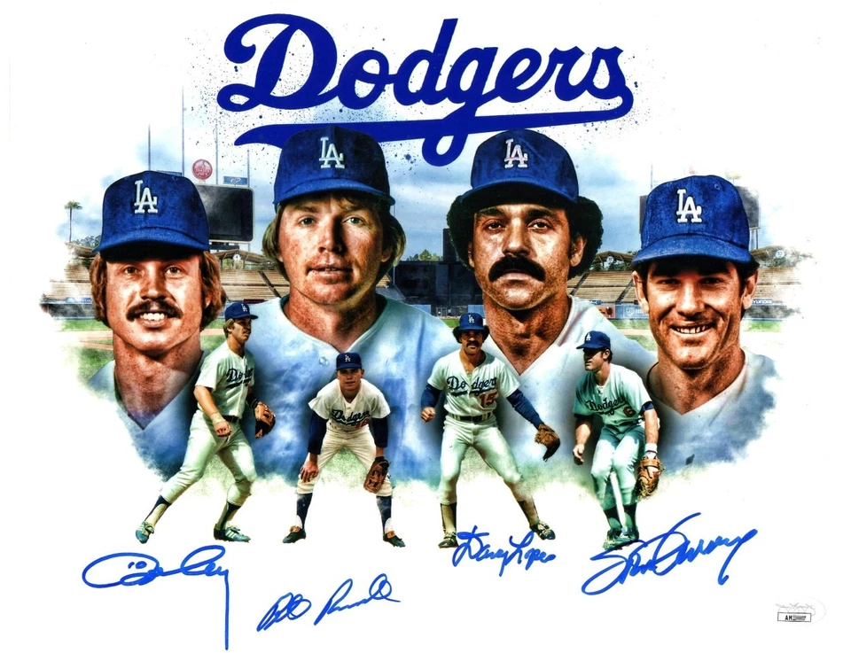 Dodger Infield Signed Autographed 11X14 Photo Ron Cey Lopes Russell Garvey JSA C