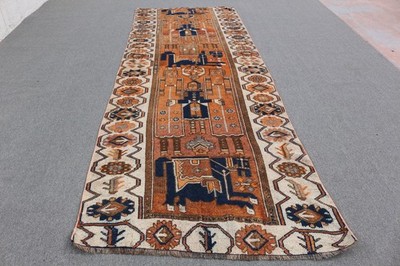 Vintage Turkish Rug, 4,3x11,6 ft Runner Rug, Brown Blue Floral Rug