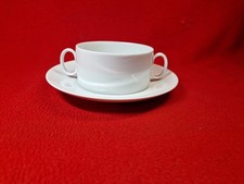 THOMAS Germany White Porcelain Soup Cup & Saucer 2-Handle Design : Ex Cond