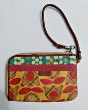 Fossil Vintage Wristlet Purse Coated Canvas Tulip Print Zip Closure