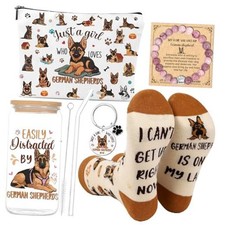 Dog Lovers Gifts for Women - 16oz Glass Cup Makeup Bag German Shepherd Gifts