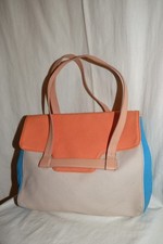 BREE Schultertasche Shopper Tasche Canvas & Leder natur/orange/blau/beige