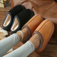WOMENS WARM FAUX FUR SNUGG SLIP ON IN OUT DOOR SLIPPERS BOOTS SHOES SIZE LADIES