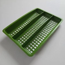 Vintage Retro Avocado Green Deka Plastics 3 Compartment Utensil Organizer