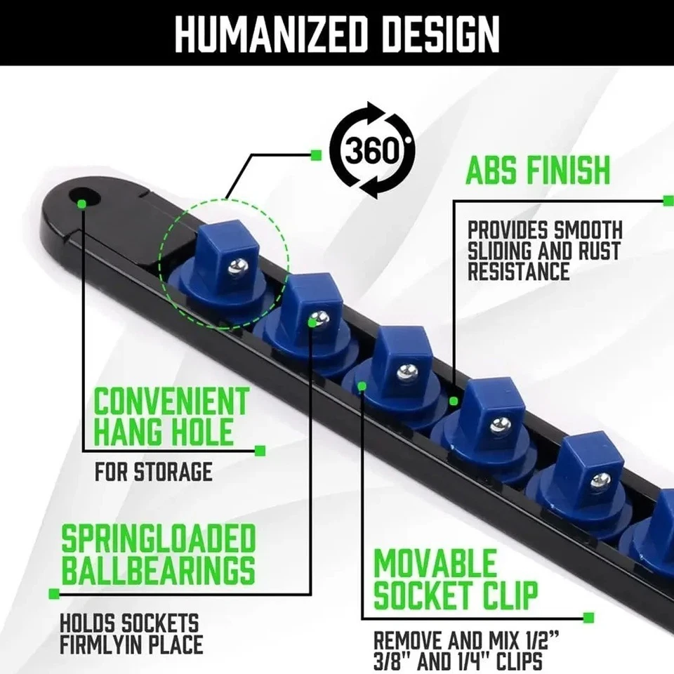 360° Swivel Socket Rack Large Capacity Socket Clip Rail Holder - Image 3 of 4