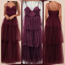 LULUS Unforgetable Poise Plum Purple Tulle Bustier Tiered Maxi Dress Size MEDIUM