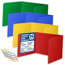 16-Pack Desk Dividers for Students - Durable Blue, Red, Green, Yellow - 16 Pack