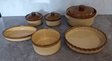 T G Green Stoneware Dishes, Casserole, Oval, Flan, Souffle & Two Small Dishes