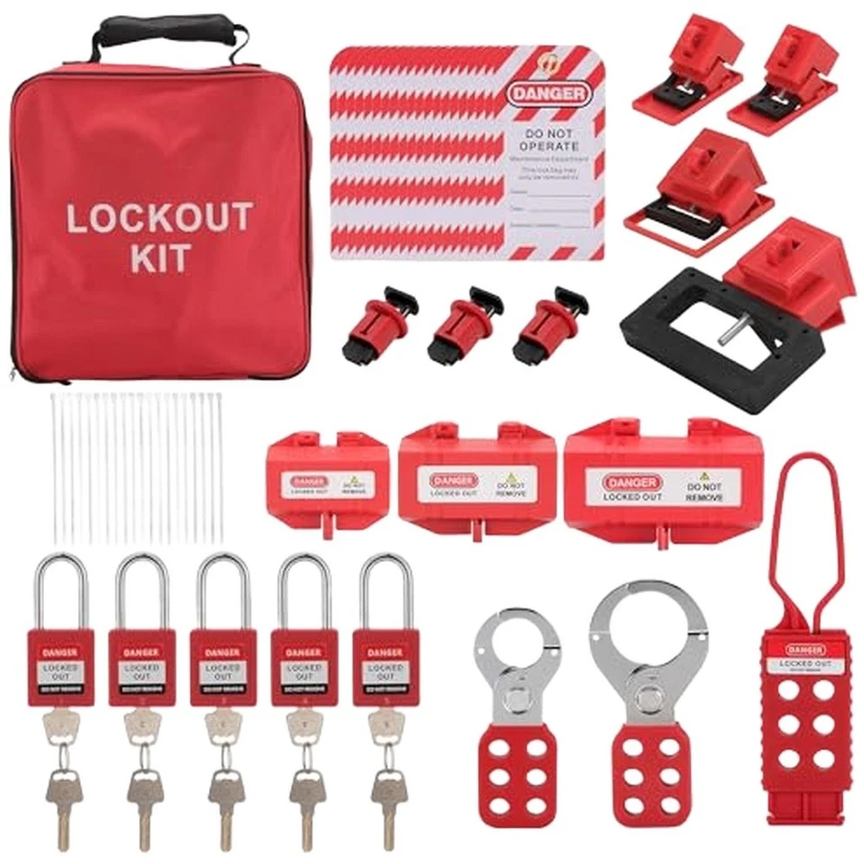 Electrical Locking Tag Kit with Circuit Breaker Locks and Portable Storage Bag