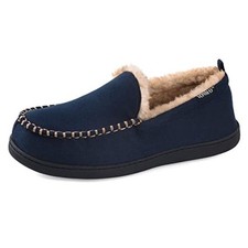 Men's Moccasin Slippers Fuzzy House Shoes Fluffy Fur Home 12 Navy Blue-upgrade