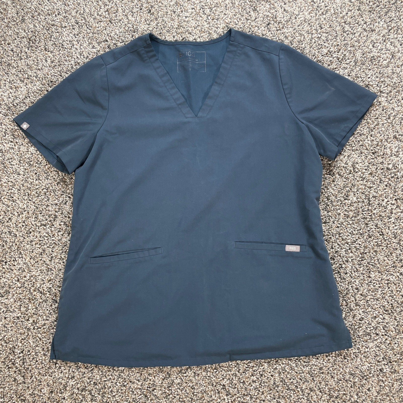 FIGS Women's L Casma 3-Pocket Scrub Top Navy Blue V-Neck Technical Collection