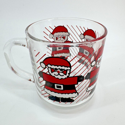 Vintage Luminarc Clear Glass Santa Claus Christmas  Holiday Coffee Tea Mug