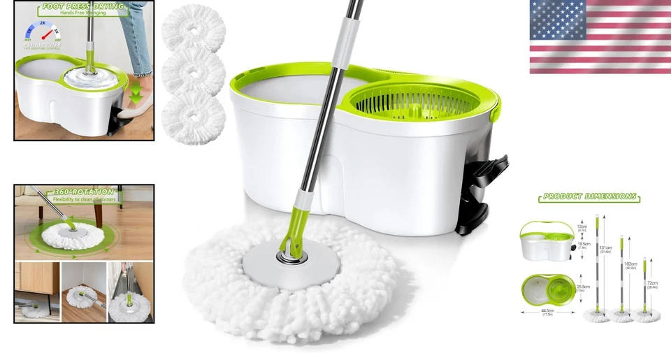Универсальная вращающаяся на 360° швабра с регулируемой ручкой и компактным ведром для всех этажей - Изображение 2 из 4
