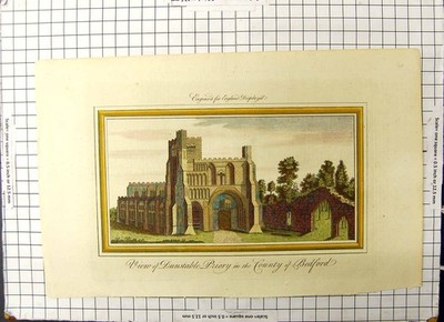 Original alter antiker Druck Farbe Dunstable Priory View County Bedford England
